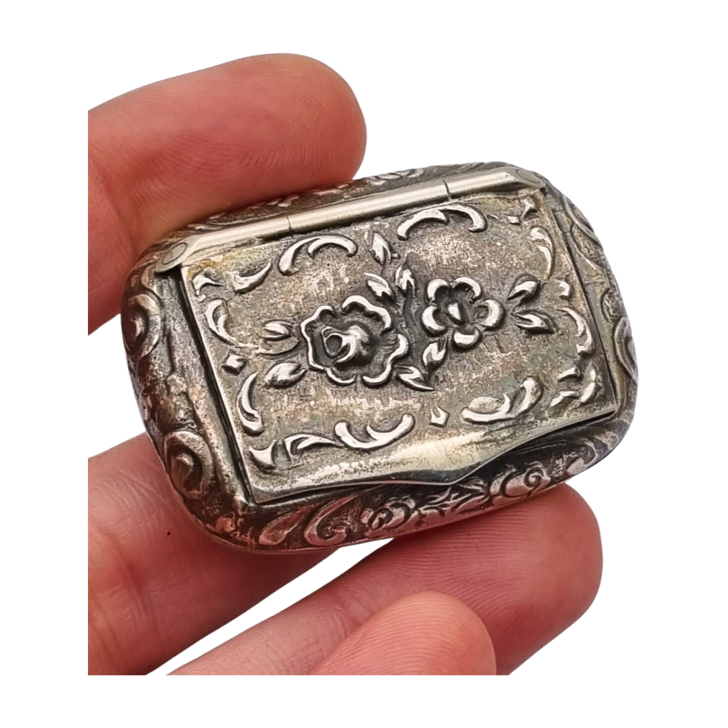 Small Italian silver 925 box engraved with flowers, Milan, circa 1970
