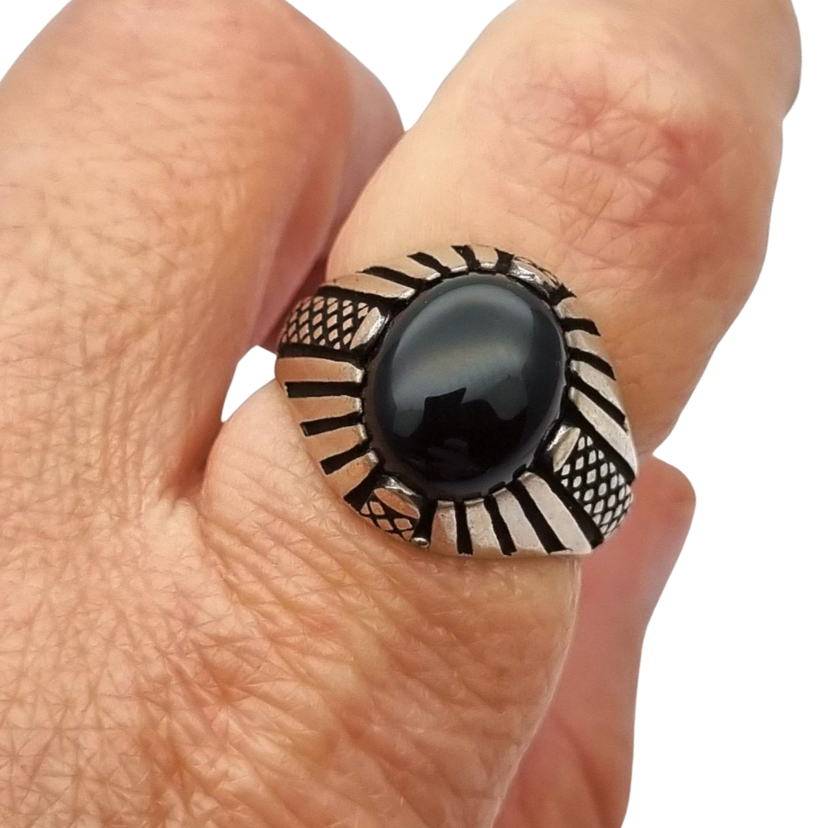Vintage 925 silver ring with black onyx from the 80s