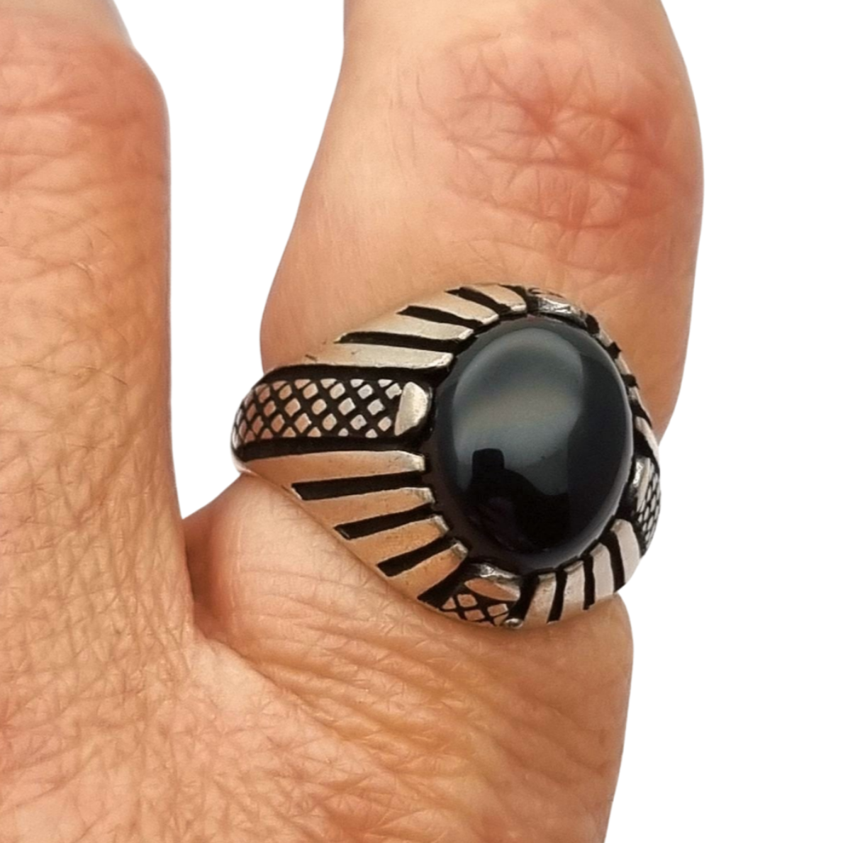 Vintage 925 silver ring with black onyx from the 80s