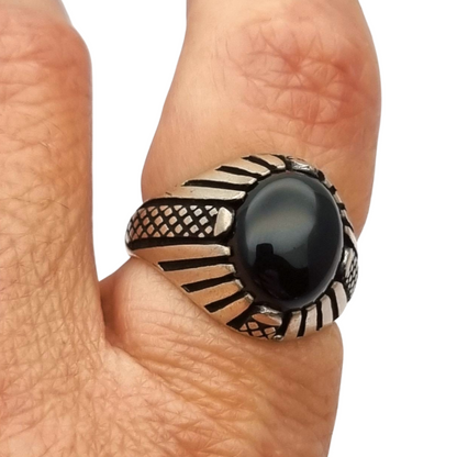 Vintage 925 silver ring with black onyx from the 80s