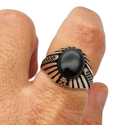Vintage 925 silver ring with black onyx from the 80s