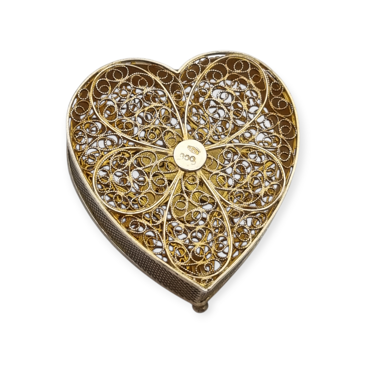 Italian 800 silver box with filigree and heart shape, 1960s-70s.