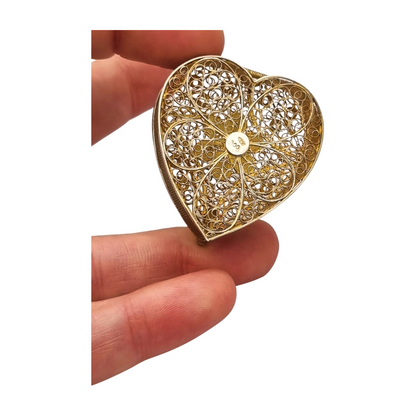 Italian 800 silver box with filigree and heart shape, 1960s-70s.