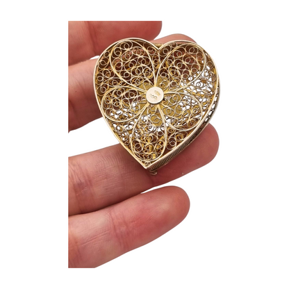 Italian 800 silver box with filigree and heart shape, 1960s-70s.