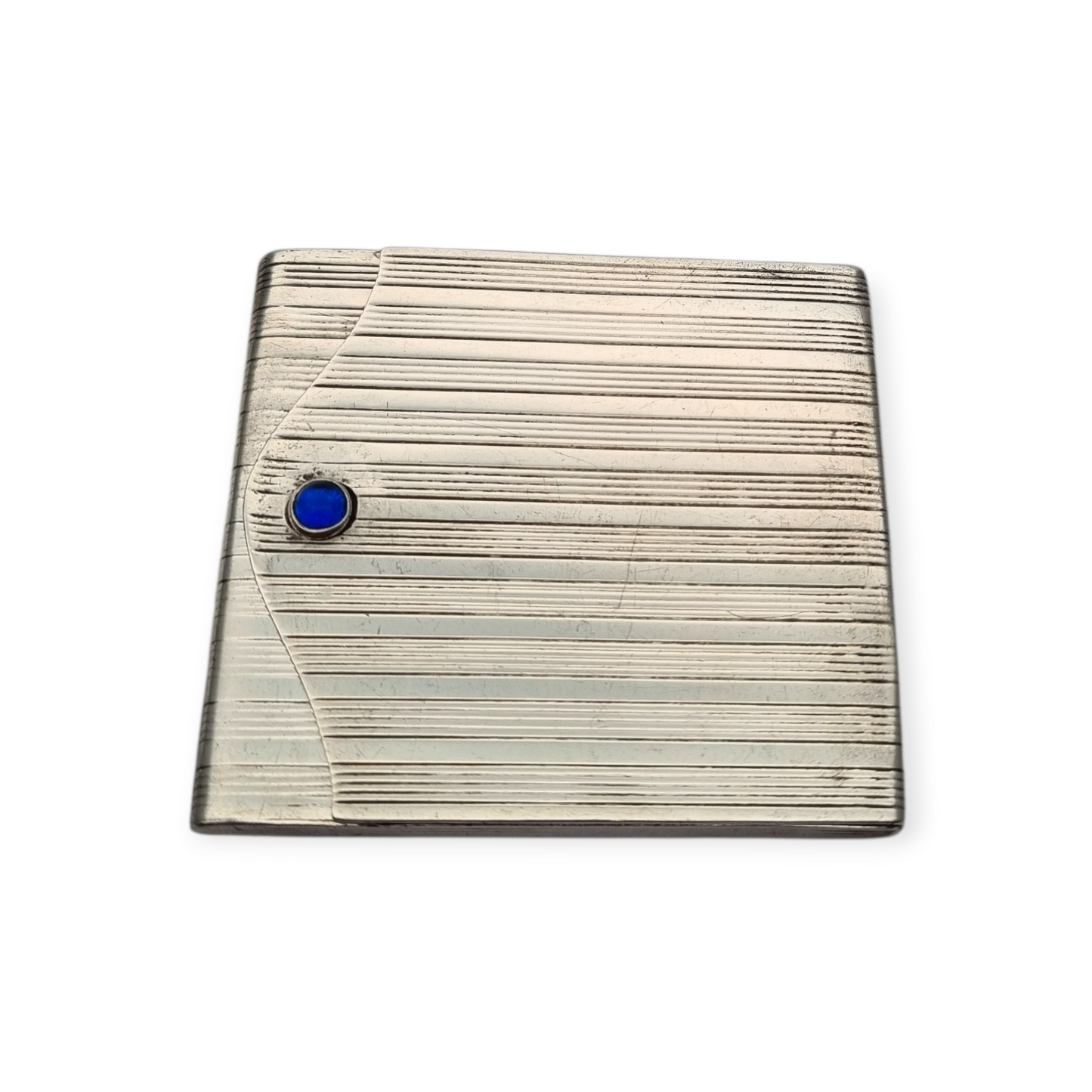 Art Deco matchbox in fluted 800 silver with blue cabochon, Europe 1930-40