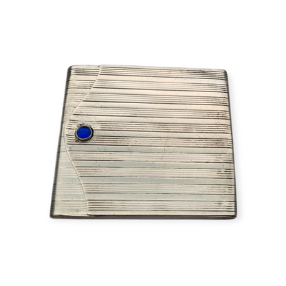 Art Deco matchbox in fluted 800 silver with blue cabochon, Europe 1930-40