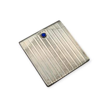 Art Deco matchbox in fluted 800 silver with blue cabochon, Europe 1930-40