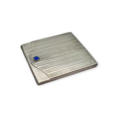 Art Deco matchbox in fluted 800 silver with blue cabochon, Europe 1930-40