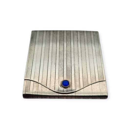 Art Deco matchbox in fluted 800 silver with blue cabochon, Europe 1930-40