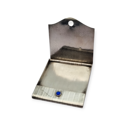 Art Deco matchbox in fluted 800 silver with blue cabochon, Europe 1930-40