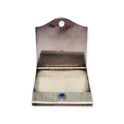 Art Deco matchbox in fluted 800 silver with blue cabochon, Europe 1930-40