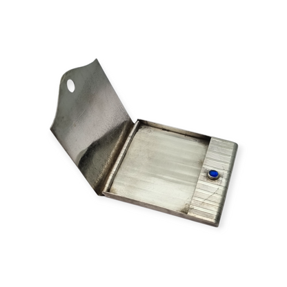 Art Deco matchbox in fluted 800 silver with blue cabochon, Europe 1930-40