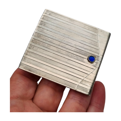 Art Deco matchbox in fluted 800 silver with blue cabochon, Europe 1930-40