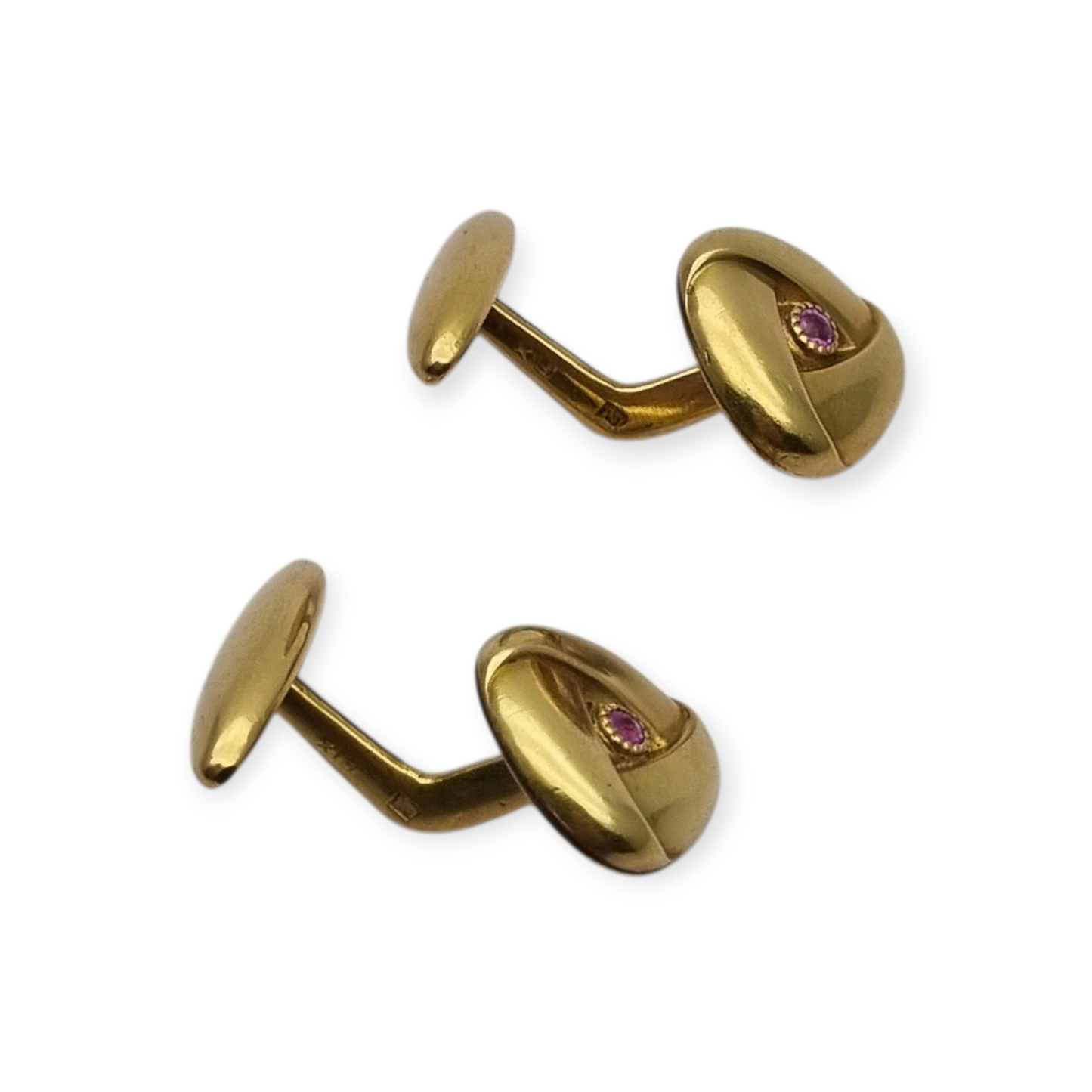 Art Deco Cufflinks gold plated pink stone, France circa 1940