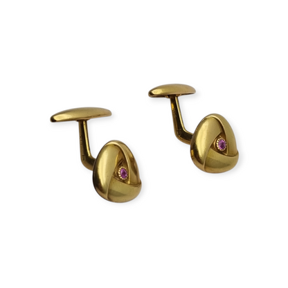 Art Deco Cufflinks gold plated pink stone, France circa 1940