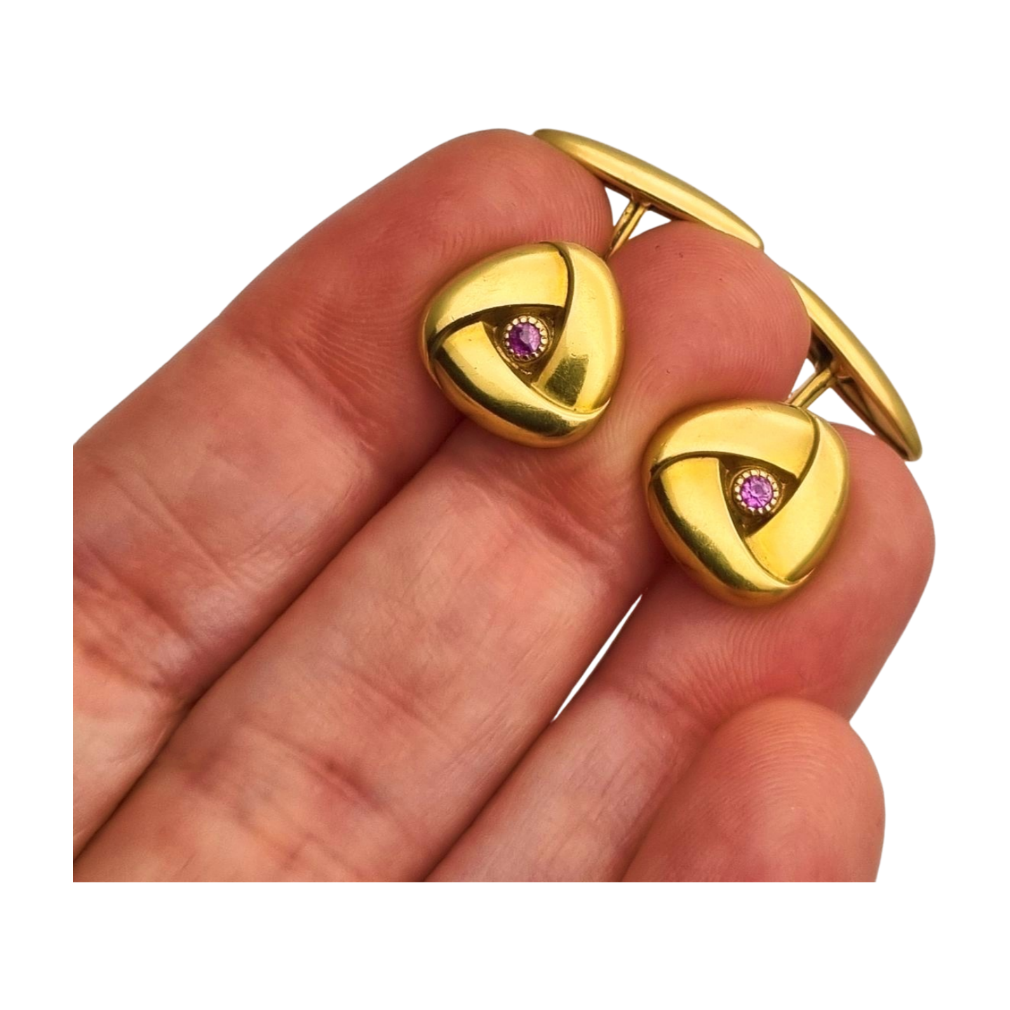Art Deco Cufflinks gold plated pink stone, France circa 1940