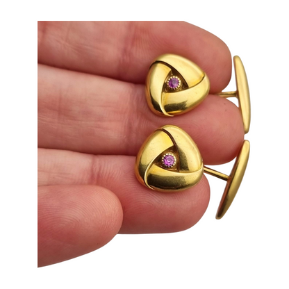 Art Deco Cufflinks gold plated pink stone, France circa 1940
