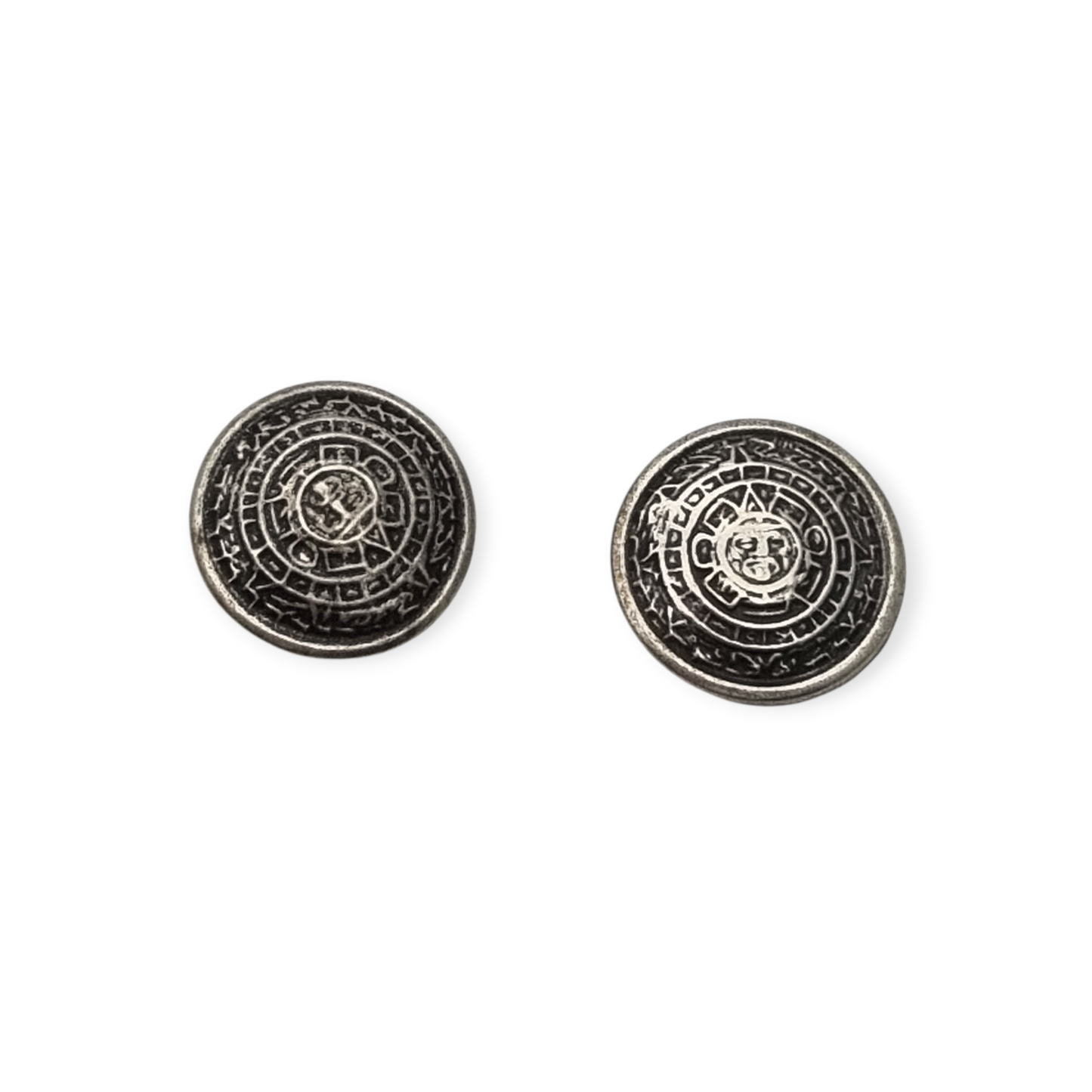 925 Silver Aztec Calendar Sun Earrings from Mexico, circa 1980