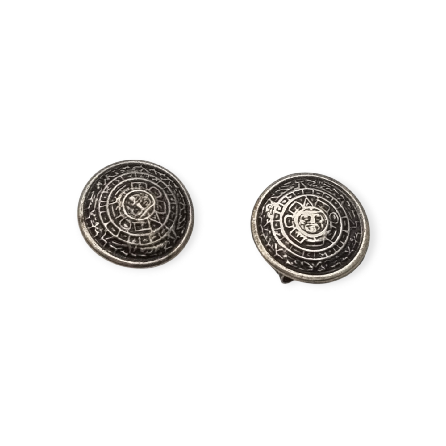 925 Silver Aztec Calendar Sun Earrings from Mexico, circa 1980