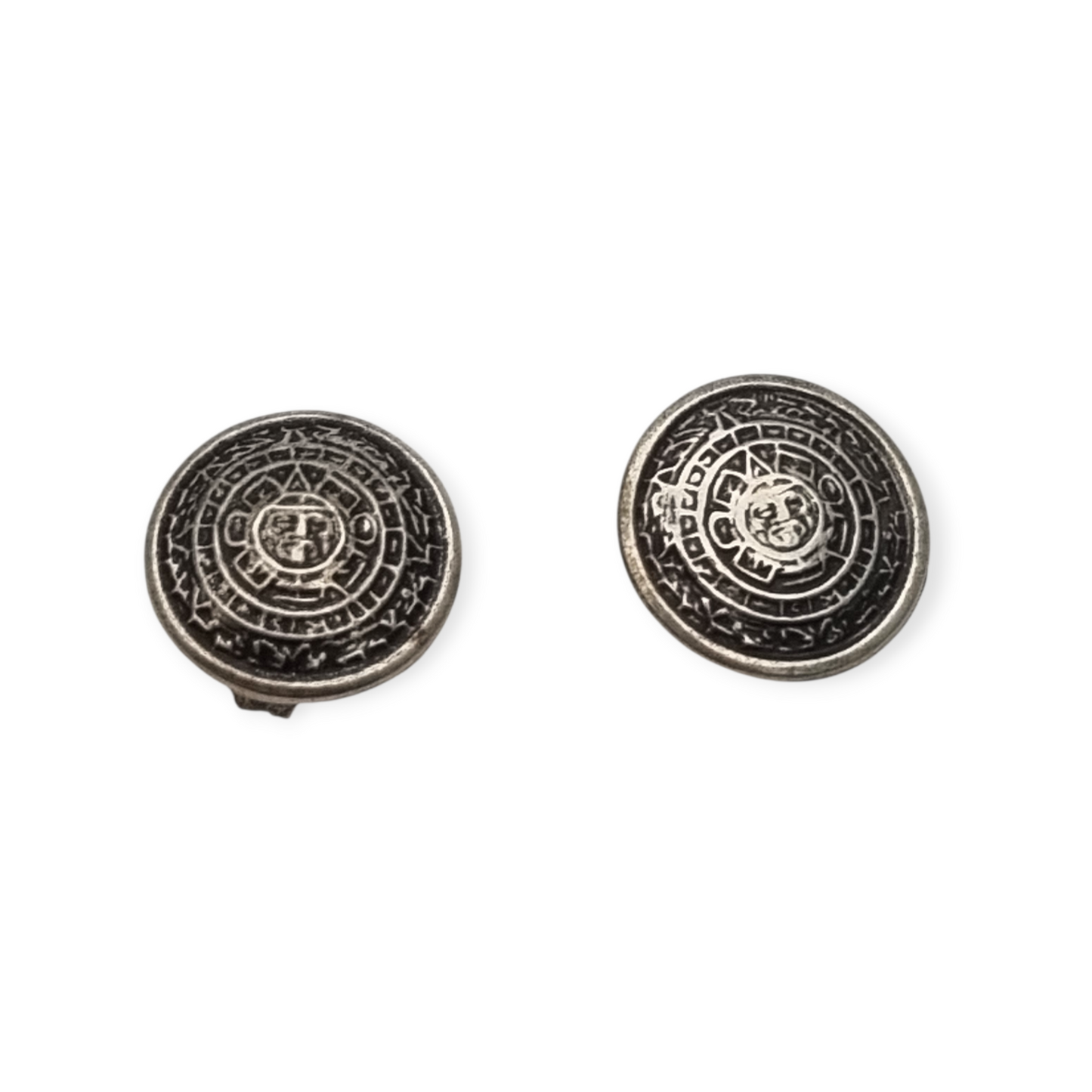925 Silver Aztec Calendar Sun Earrings from Mexico, circa 1980