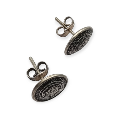 925 Silver Aztec Calendar Sun Earrings from Mexico, circa 1980