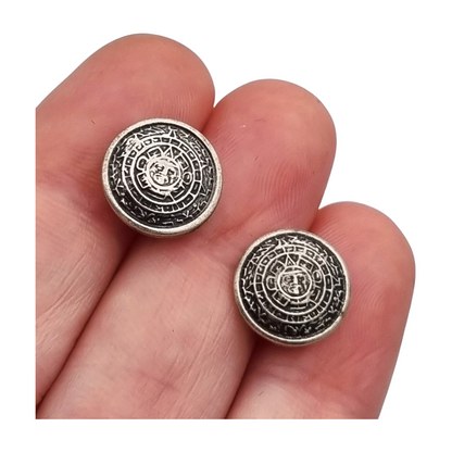 925 Silver Aztec Calendar Sun Earrings from Mexico, circa 1980