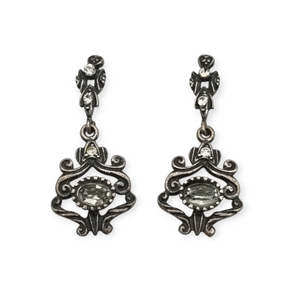 Pendientes de plata con pedrería blanca regionales, estilo barroco revival años 70