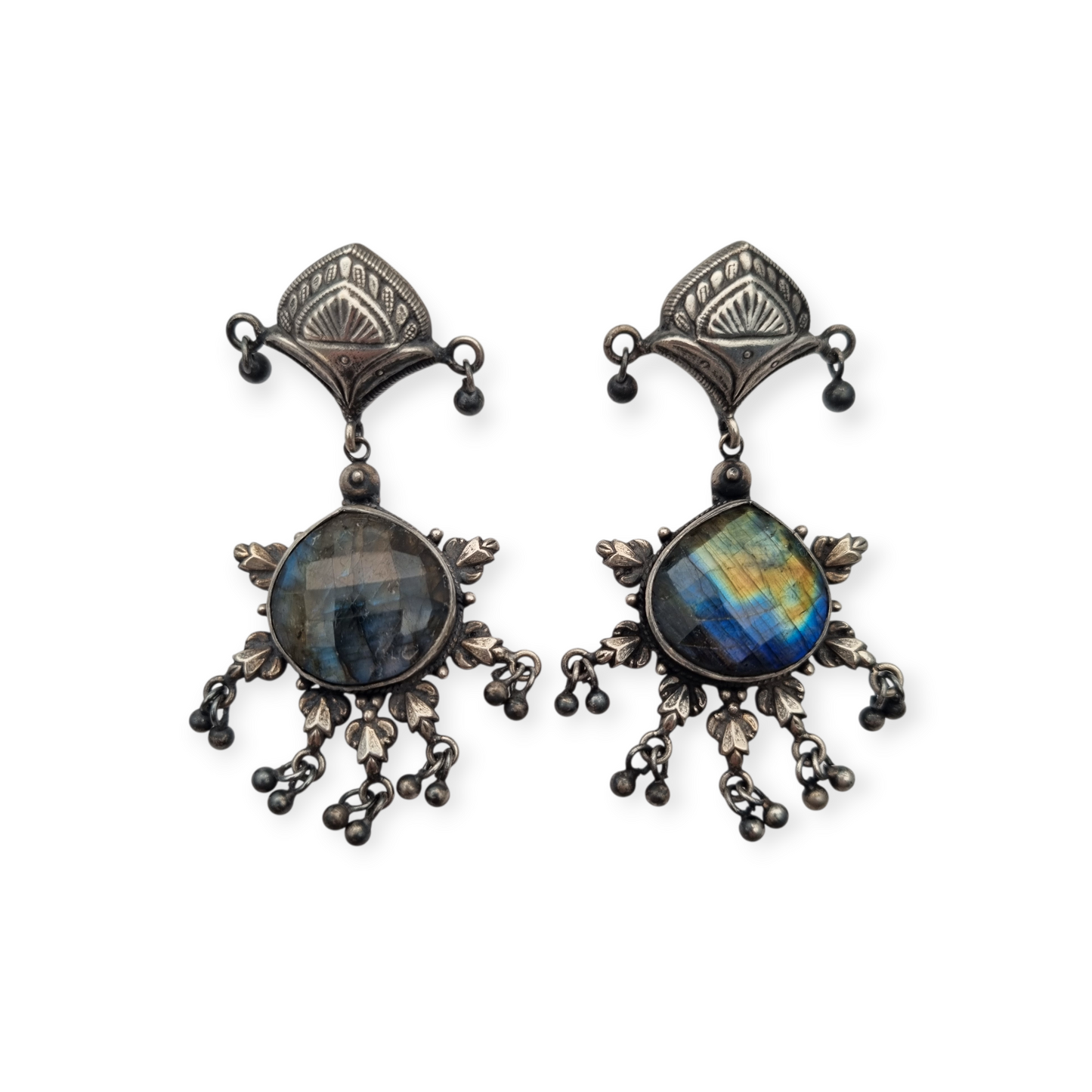 925 silver ethnic bohemian-style earrings with labradorite, circa 1980-90