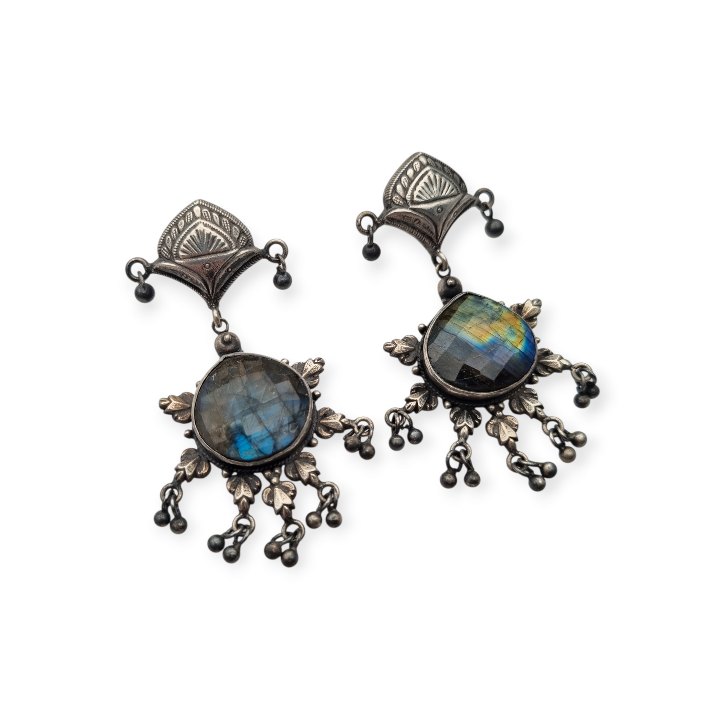 925 silver ethnic bohemian-style earrings with labradorite, circa 1980-90