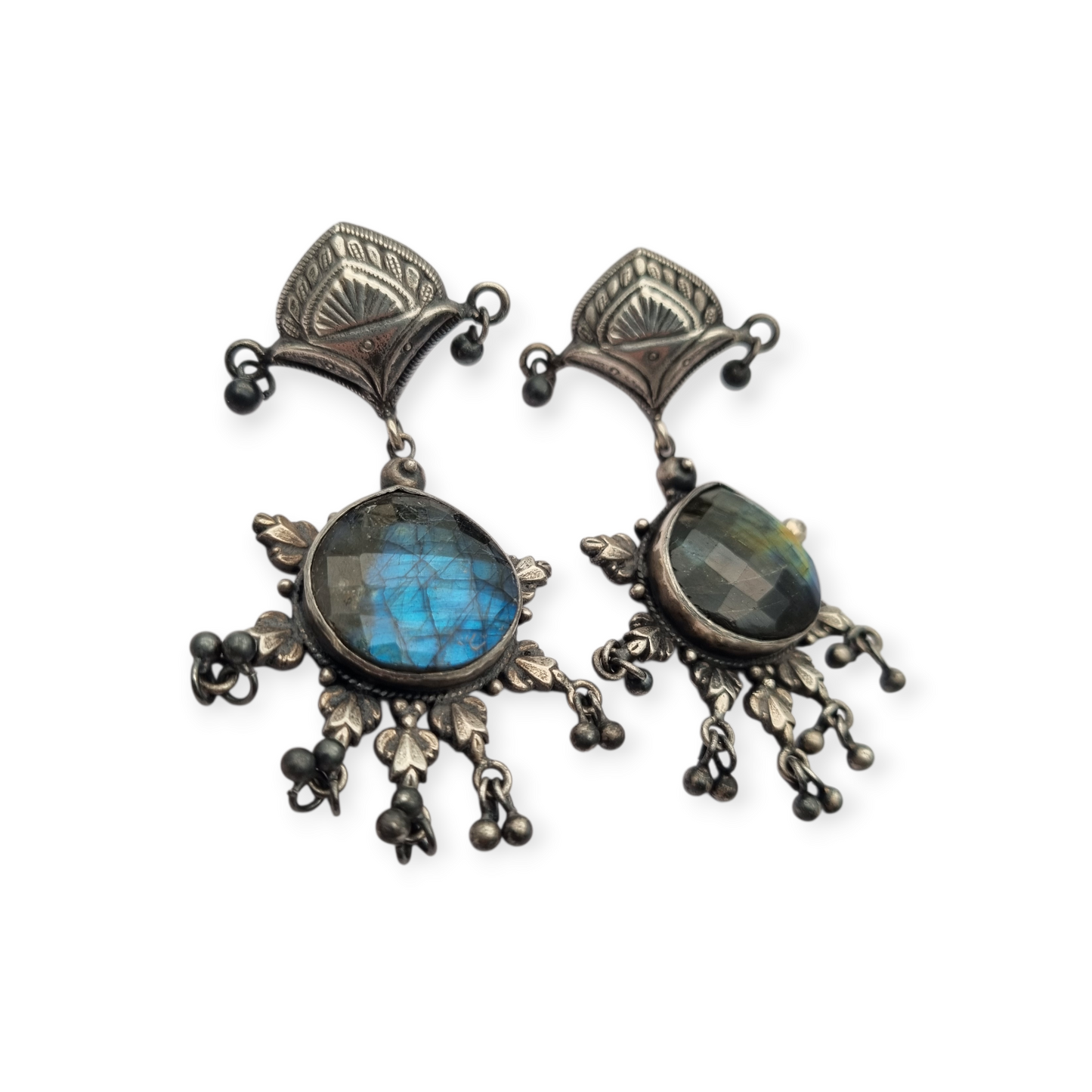 925 silver ethnic bohemian-style earrings with labradorite, circa 1980-90