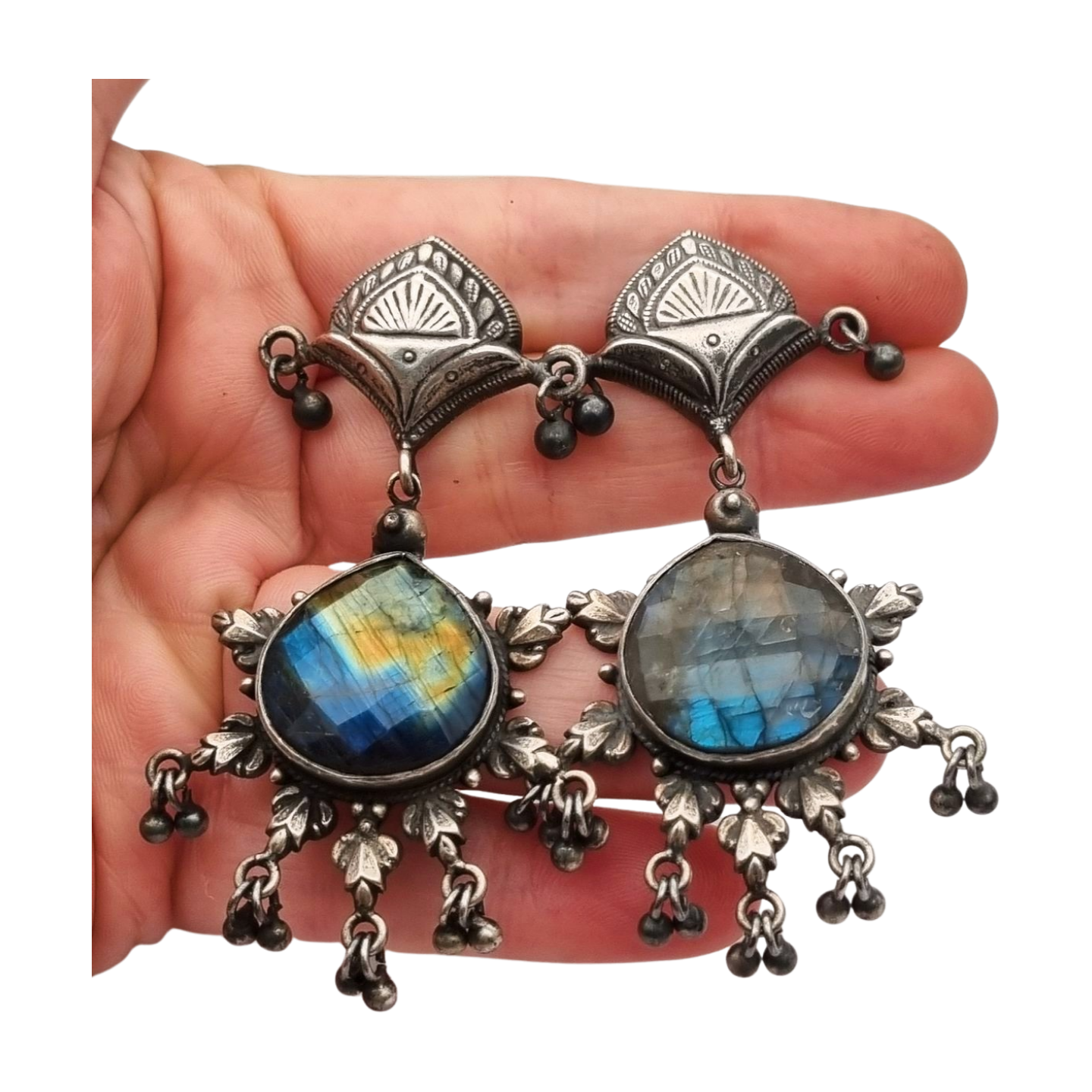 925 silver ethnic bohemian-style earrings with labradorite, circa 1980-90