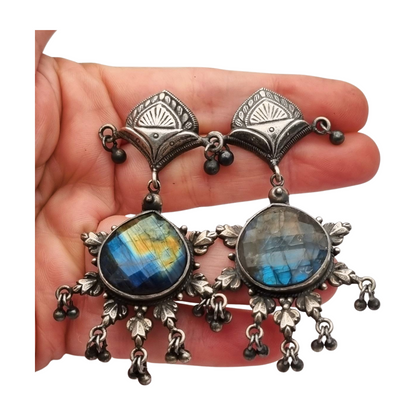925 silver ethnic bohemian-style earrings with labradorite, circa 1980-90