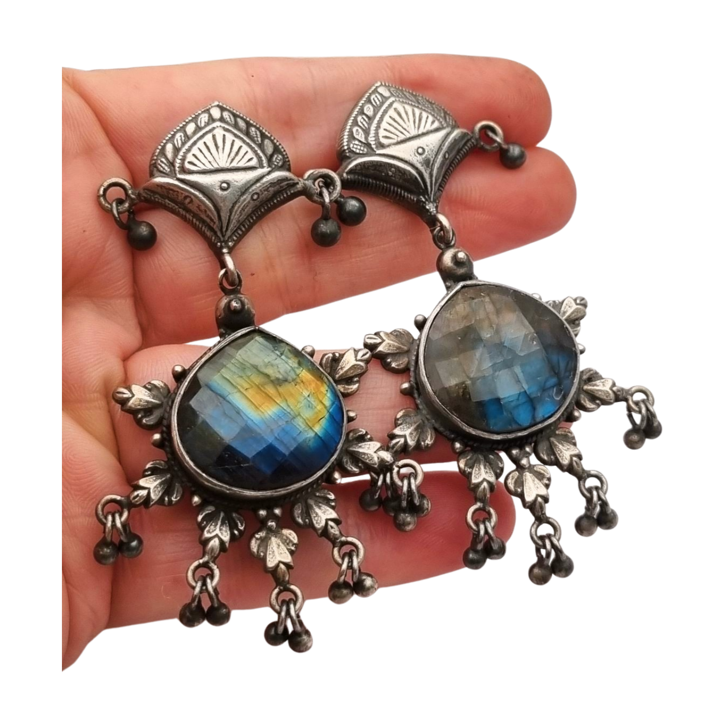 925 silver ethnic bohemian-style earrings with labradorite, circa 1980-90
