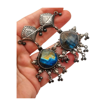 925 silver ethnic bohemian-style earrings with labradorite, circa 1980-90
