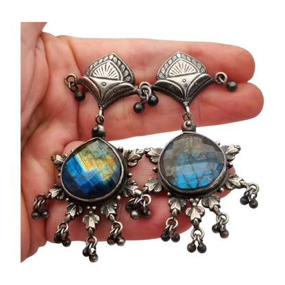 925 silver ethnic bohemian-style earrings with labradorite, circa 1980-90
