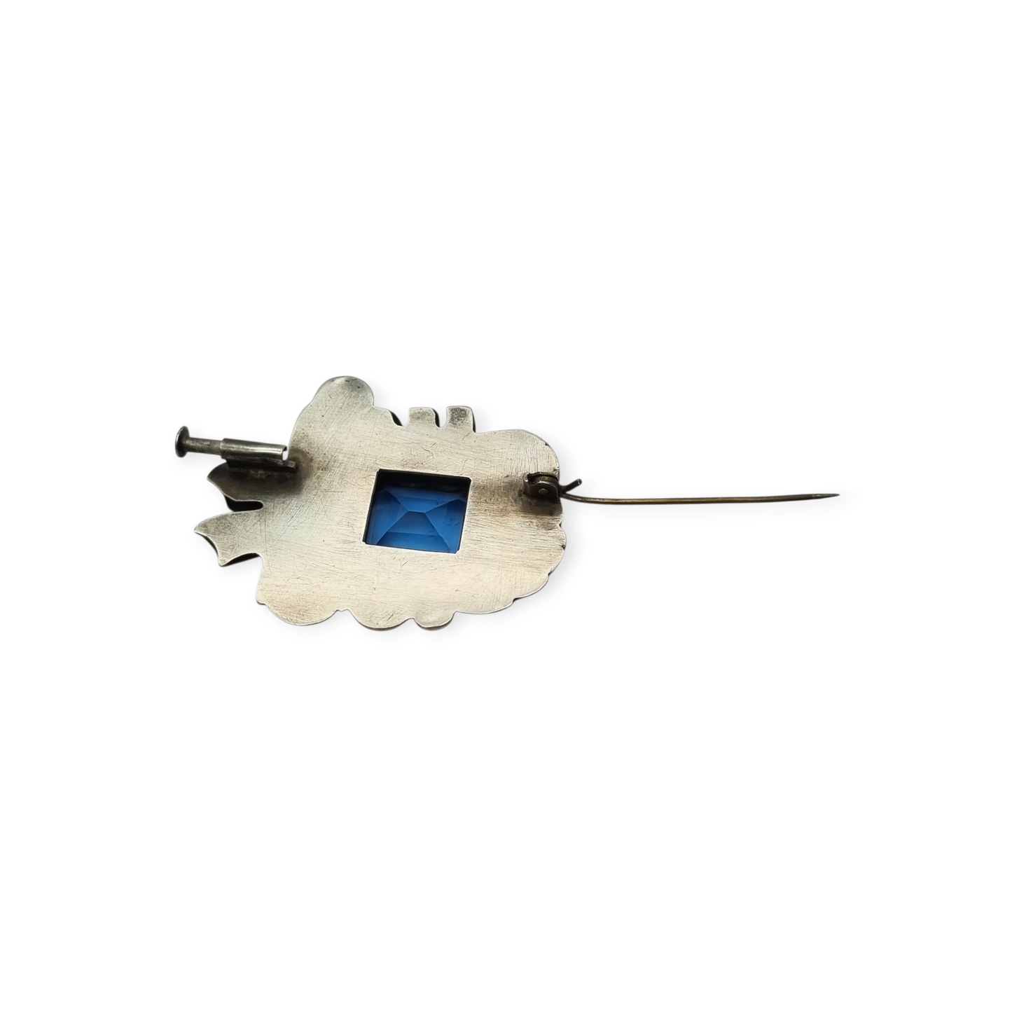 Art Deco Catalan brooch in silver with gold accents and simulated aquamarine, circa 1930-1940