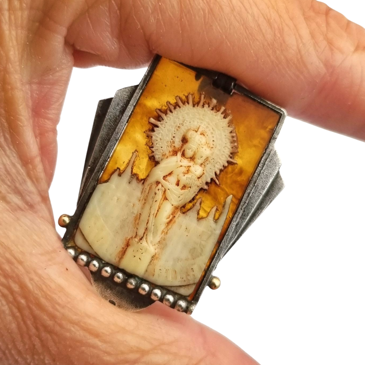 Art Deco silver pendant Virgin of Pilar, Spain circa 1930-40