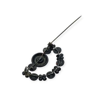 Victorian crescent moon brooch, black crystal mourning jewelry, France 1890-1910