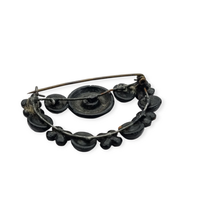 Victorian crescent moon brooch, black crystal mourning jewelry, France 1890-1910