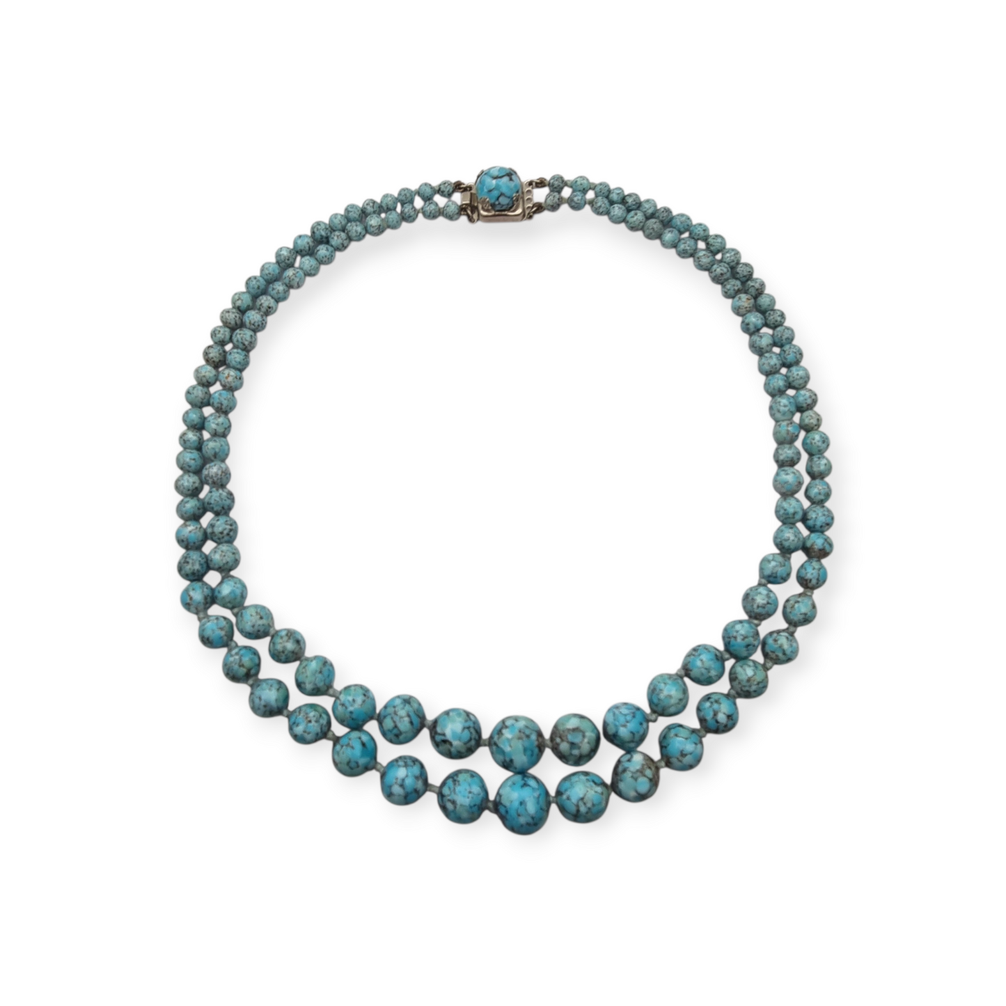 Vintage two-row turquoise blue ombré beaded necklace circa 1980