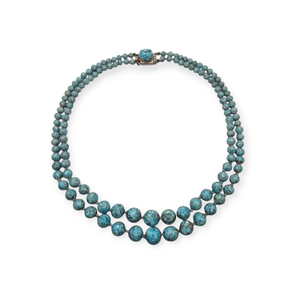Vintage two-row turquoise blue ombré beaded necklace circa 1980