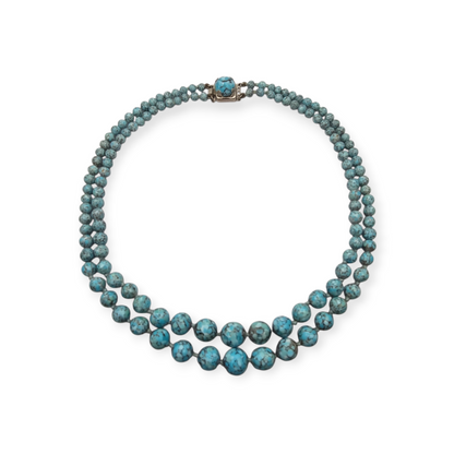 Vintage two-row turquoise blue ombré beaded necklace circa 1980