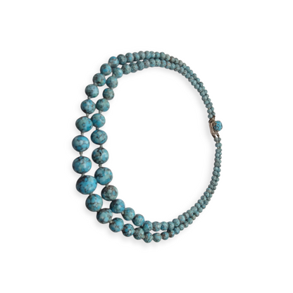 Vintage two-row turquoise blue ombré beaded necklace circa 1980