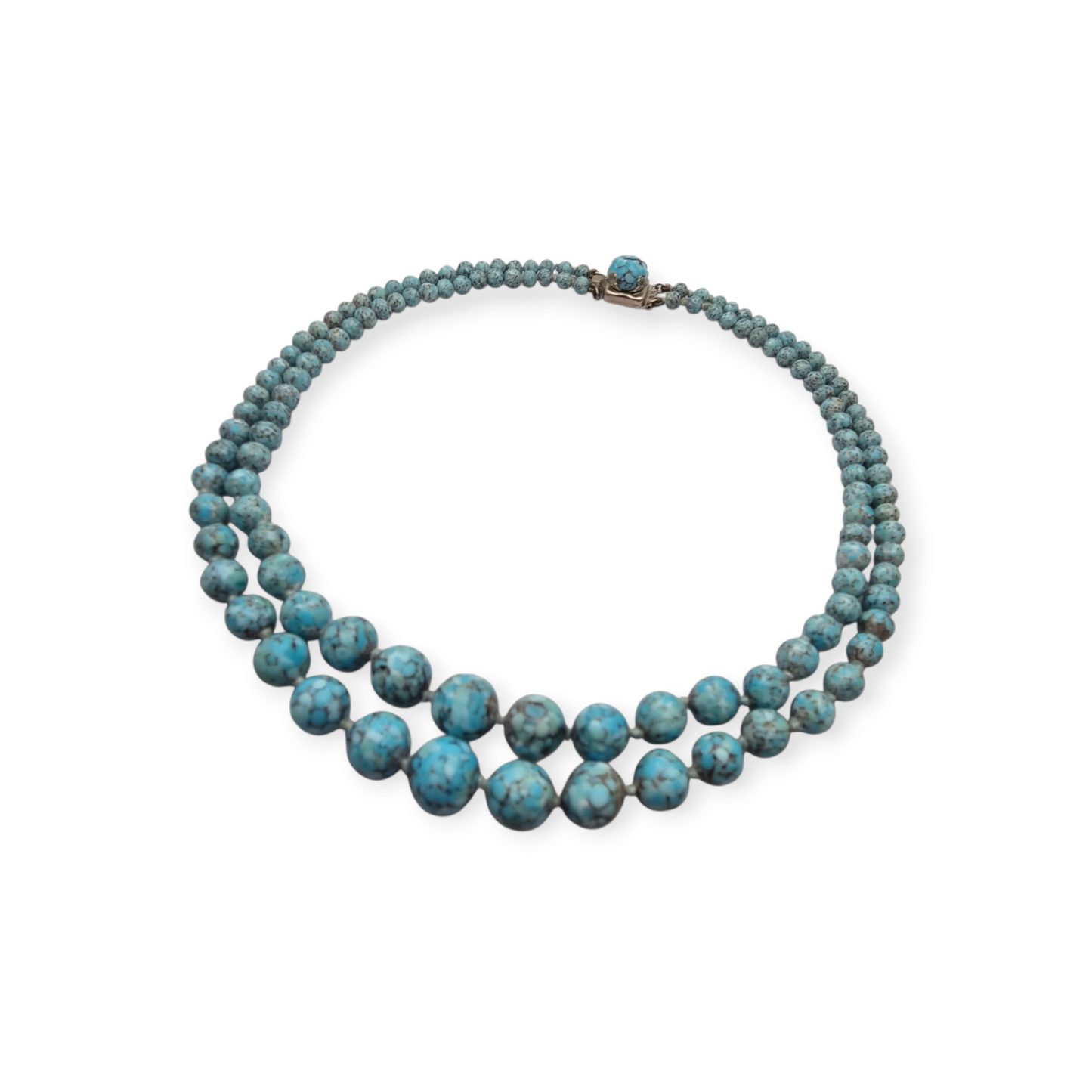 Vintage two-row turquoise blue ombré beaded necklace circa 1980