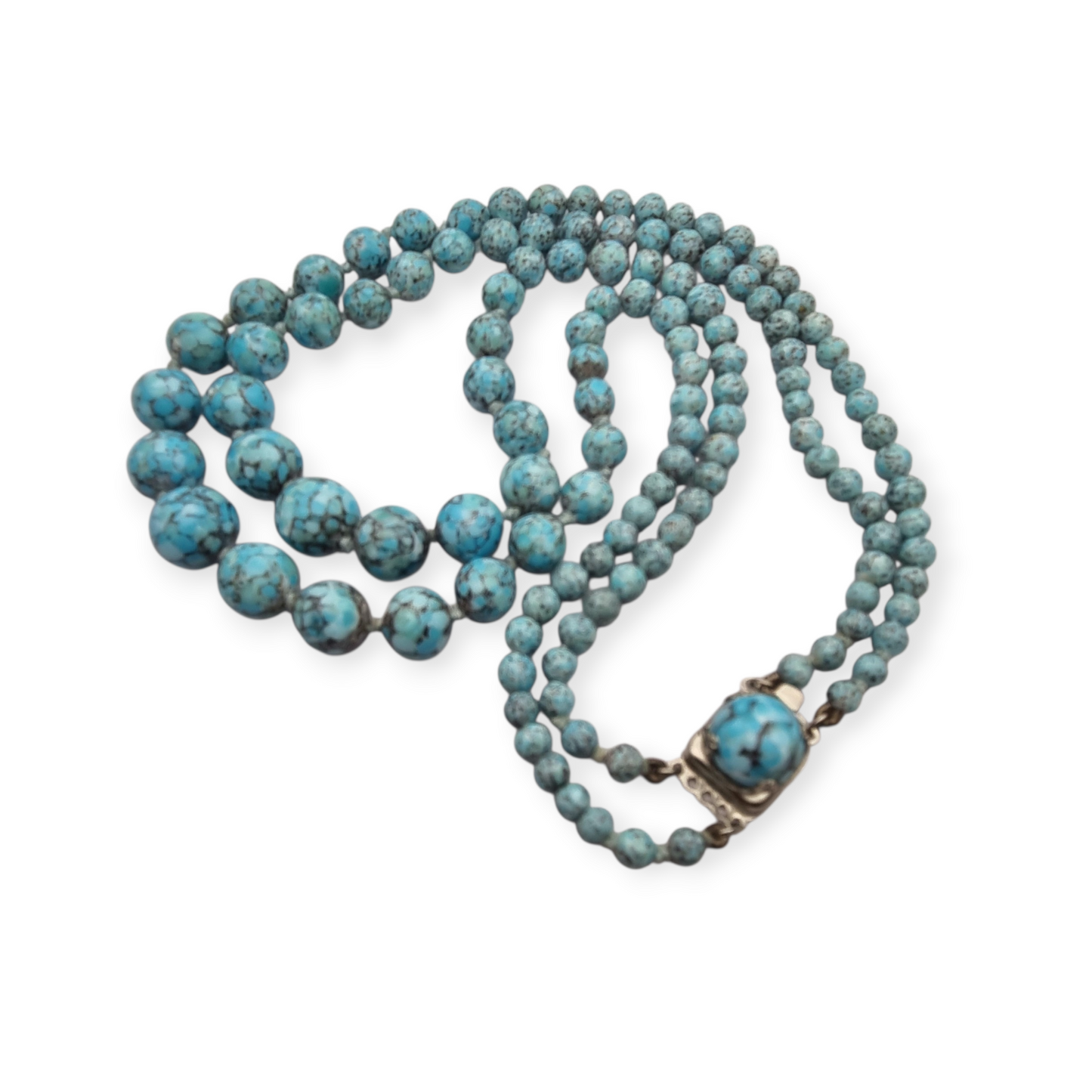 Vintage two-row turquoise blue ombré beaded necklace circa 1980