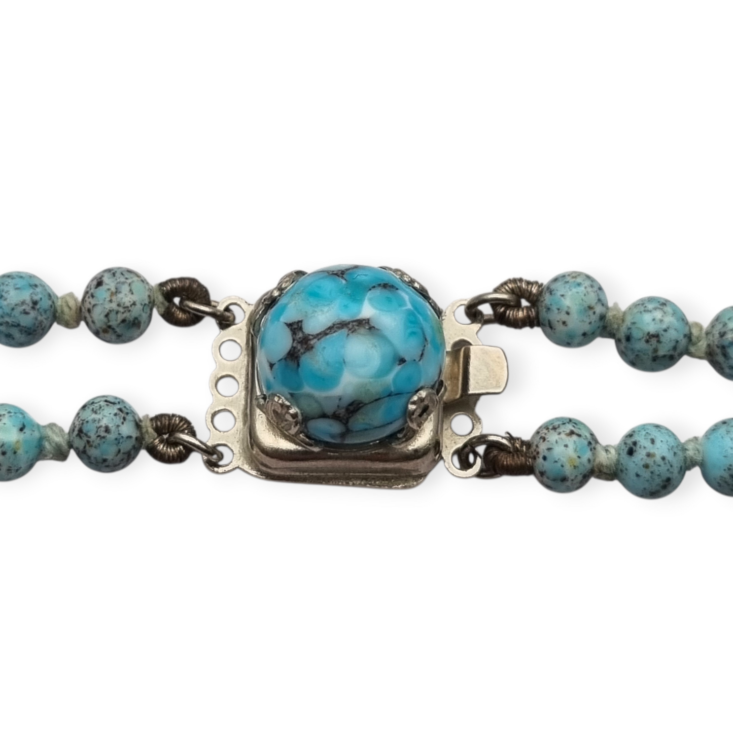 Vintage two-row turquoise blue ombré beaded necklace circa 1980