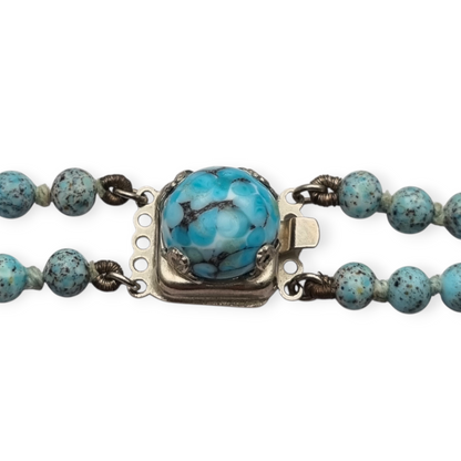 Vintage two-row turquoise blue ombré beaded necklace circa 1980