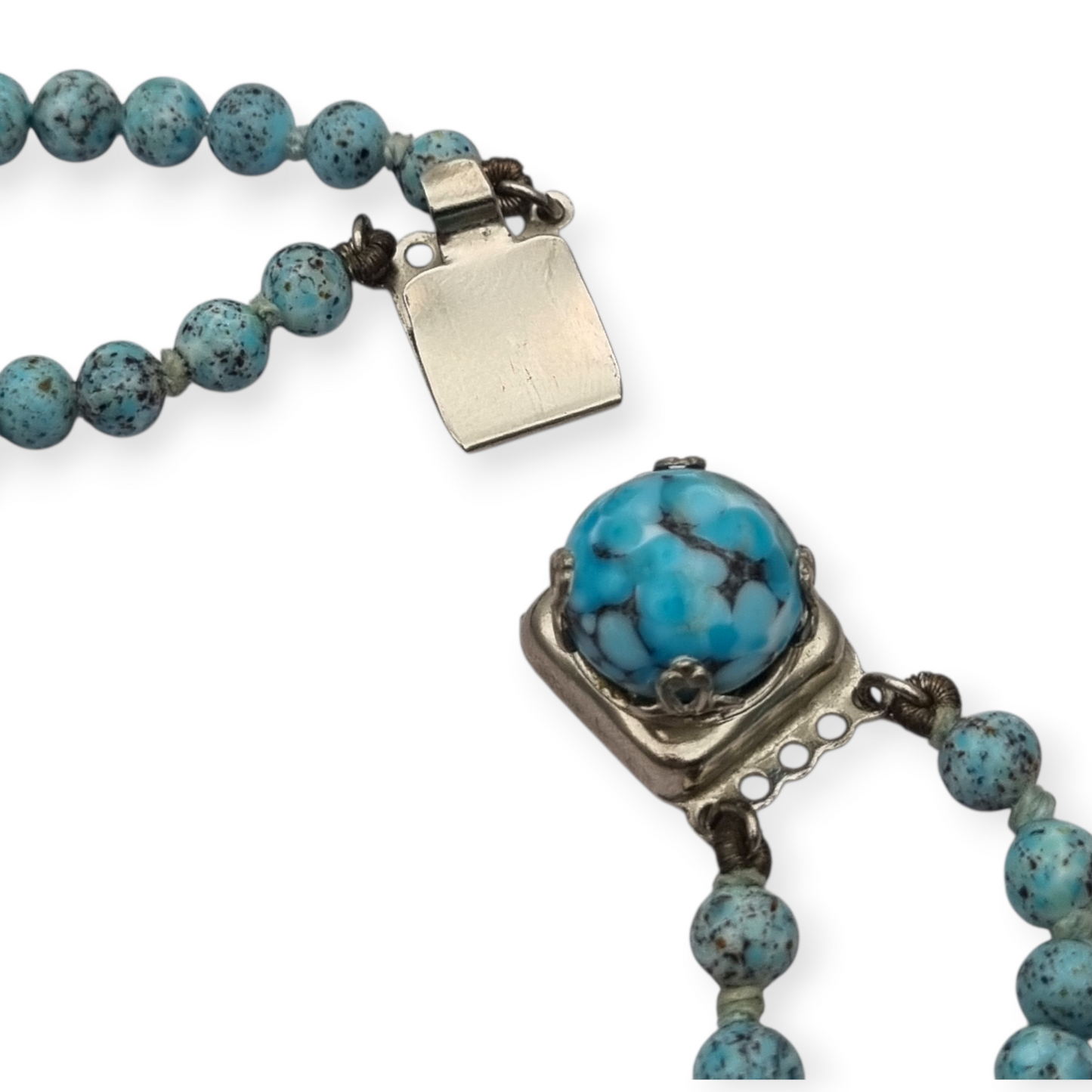 Vintage two-row turquoise blue ombré beaded necklace circa 1980
