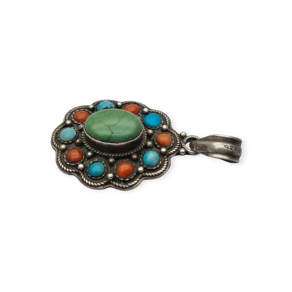 Boho ethnic pendant in 925 silver with colored stones circa 1970