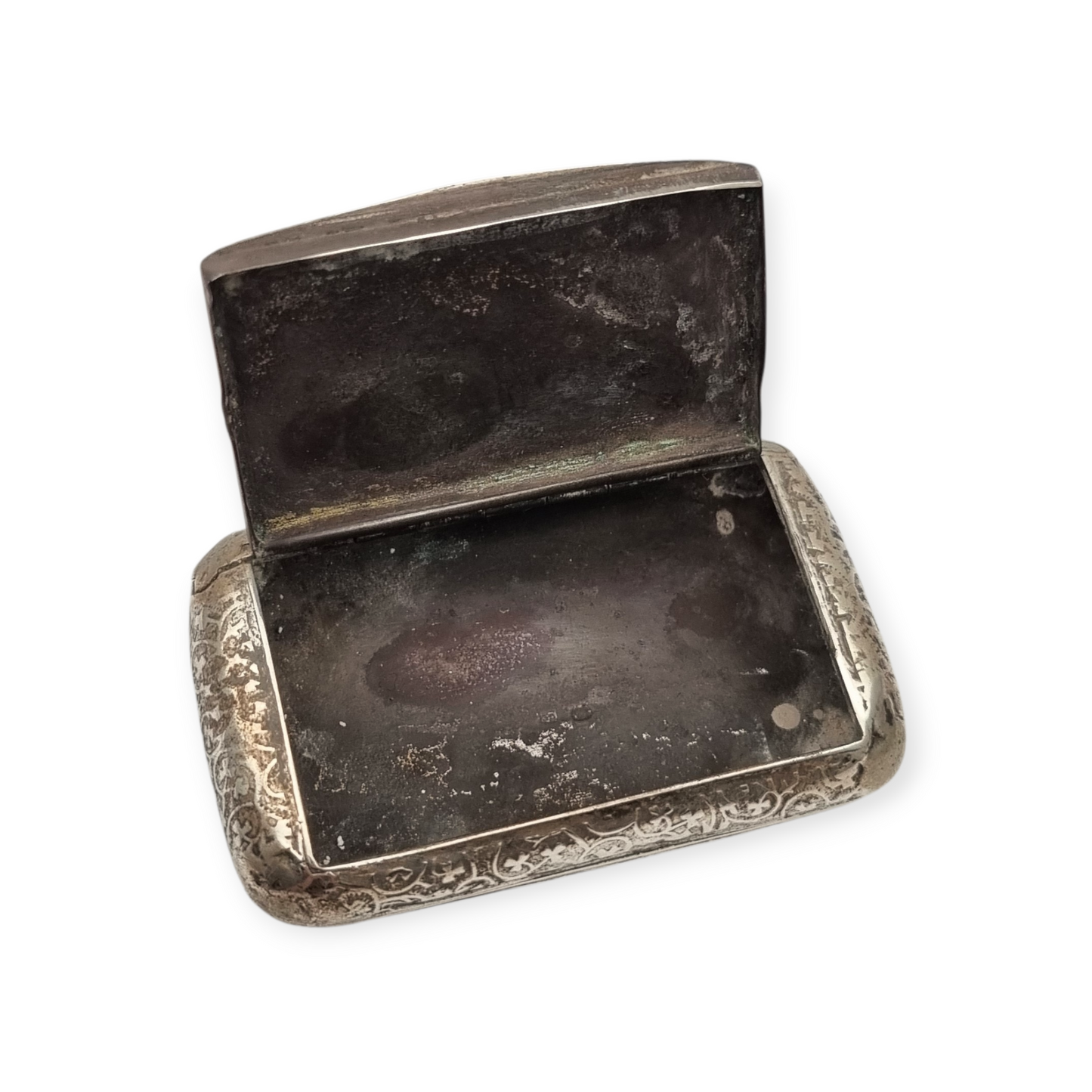 Antique French silver snuff box with engraved decoration, circa 1900